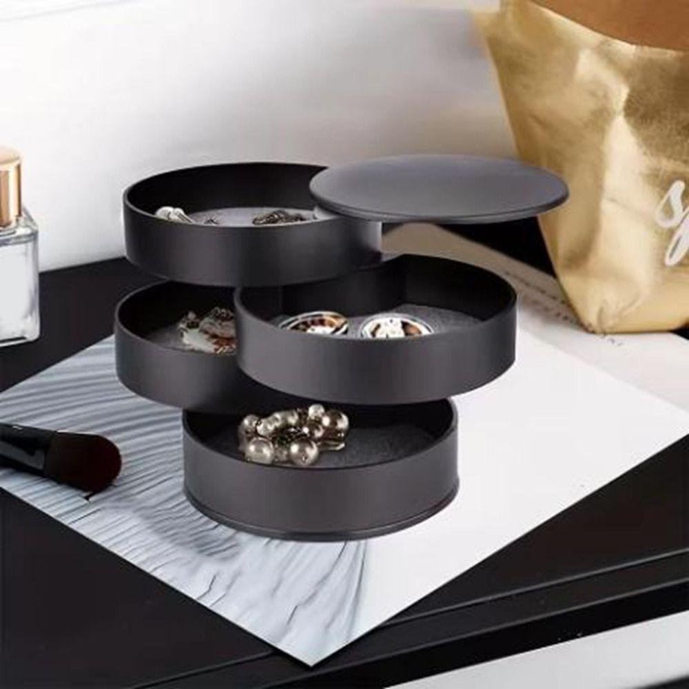 Fashion Plastic 4 Layers Jewelry Storage Box Dustproof Velvet Lined Rotating Jewelry Organizer with Lid Makeup Box Birthday Gift