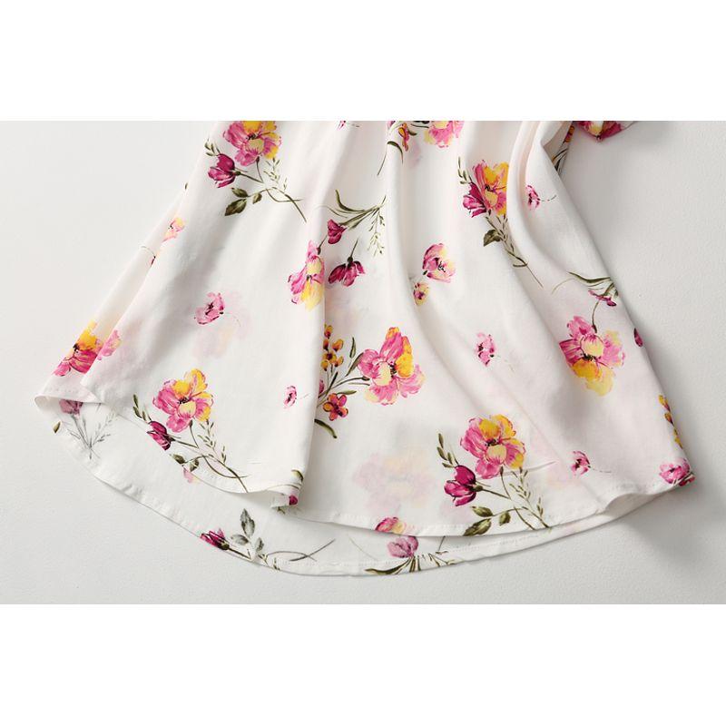 Export Export Tail Order Loose V Neck Print Short-Sleeved Cotton Silk Shirt Women's Short-Sleeved Artificial Cotton Tops Women's Summer