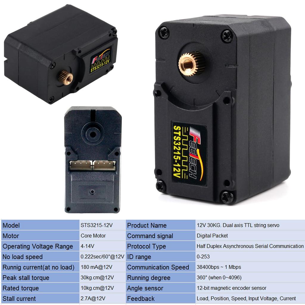 DIYmall STS3215 12V 30KG Magnetic Encoder Servo Metal Gear Dual Axis TTL Serial Bus Servo 360 Degrees + Metal Bracket for Robot Arm Smart Robot