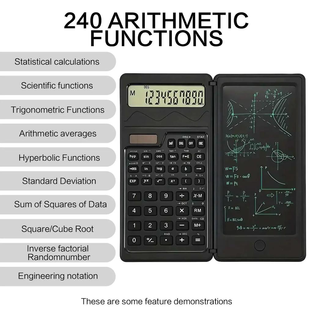 Smart Folding Portable Scientific Calculator with Solar Charging and Handwriting Pad One Touch Zero Function