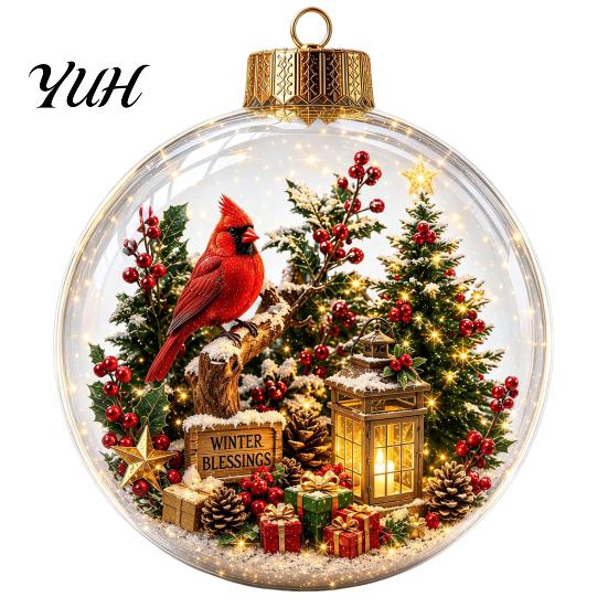 Decorative Acrylic Christmas Ornaments Tree Crystal Ball Pendant with LED Light, Built-in Christmas-themed Theme Hanging Charms Pattern Design,