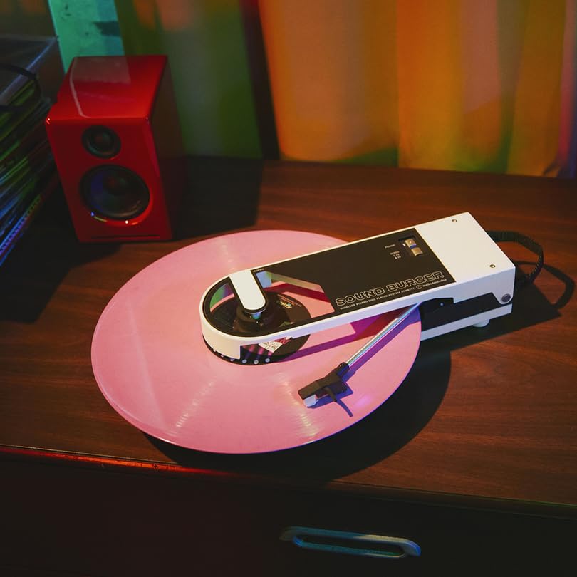 Soundburger Wireless Record USB Belt White Audio-Technica AT-SB727 Player, Portable, Compact, Lightweight, Charging, Bluetooth, Drive, (AT-SB727 WH)