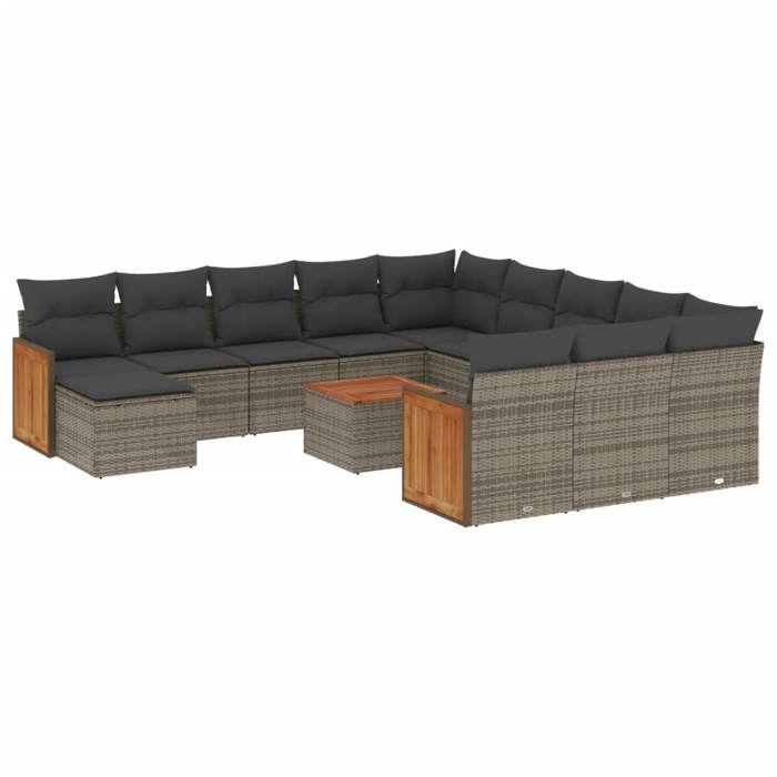 VidaXL Salon de Jardin avec Coussins 13 pcs, Canapés de Terrasse, Ensemble de Meubles de Patio, Mobilier d'Extérieur, Gris 3228272