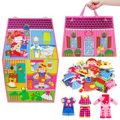 Ubierz Domek Filcowa Tablica Opowiadająca Historie Przedszkole Montessori Wczesna Nauka Interaktywny Zestaw do Zabawy dla Maluchów Dzieci