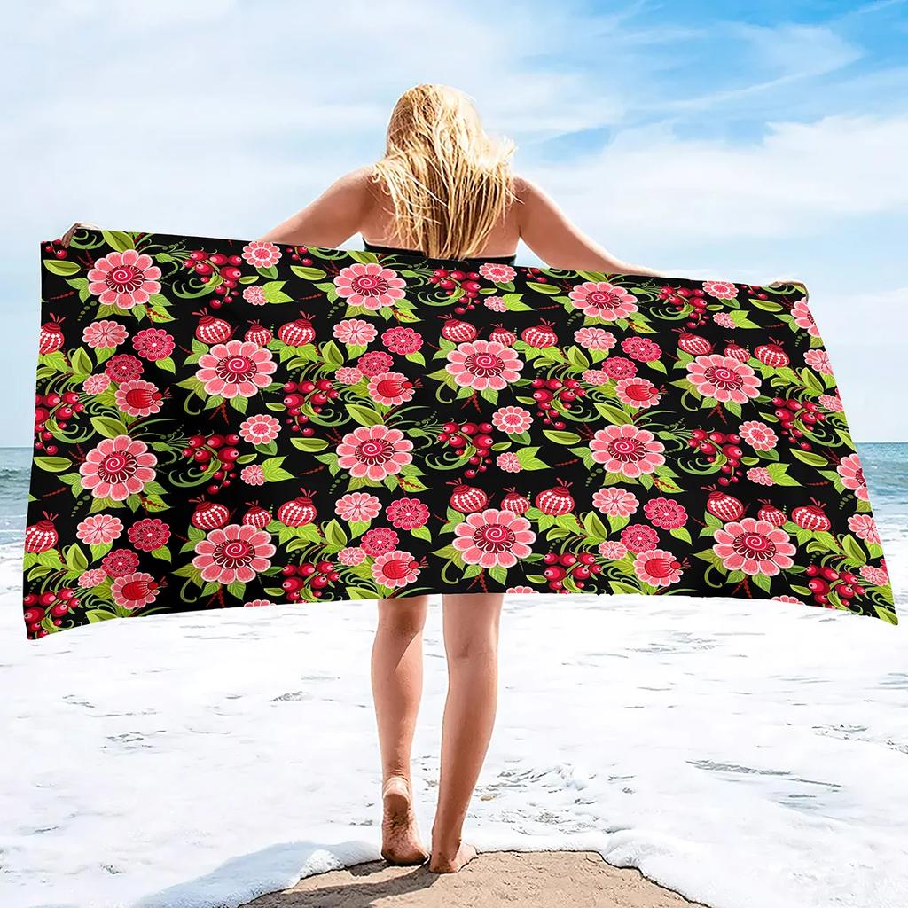 Floral Print Pink Flower Beach Towel Absorbent Lightweight Sand Free Super Soft Fast Drying Swim Towels for The Sports Beach Gym