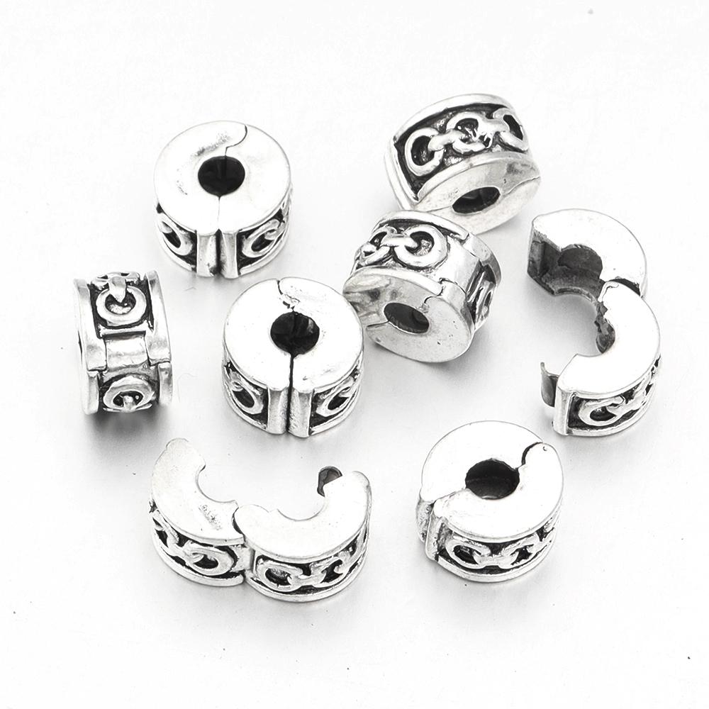 5pcs Positioning Buckle Multiple Styles Ancient Silver Fixed Clip Big Hole Spacer Beads For Jewelry Making DIY Bracelet Necklace