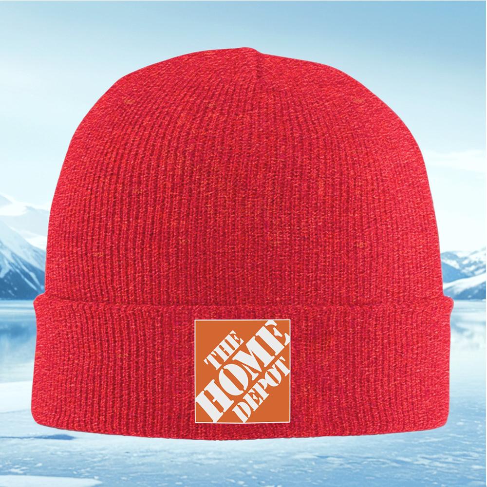 White Words Orange Background Square Logo Men Women Unisex Knitted Hat Beanie Pullover Cap Winter Thermal Warm Christmas Outdoor