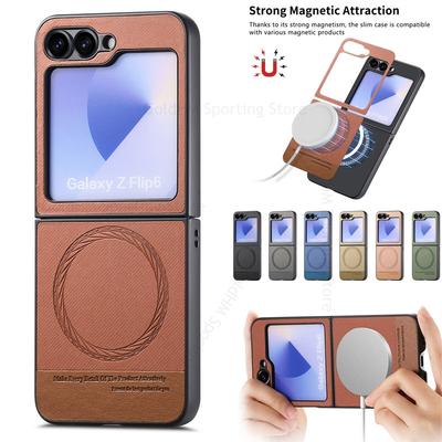 Magnetyczne Skórzane Etui na Telefon Dla Magsafe Dla Samsunga Galaxy Z Flip7 5G Bezprzewodowe Ładowanie Magsafing Pokrowiec Ochronny Dla Samsunga Z Flip 7 6 5 4 Fundas