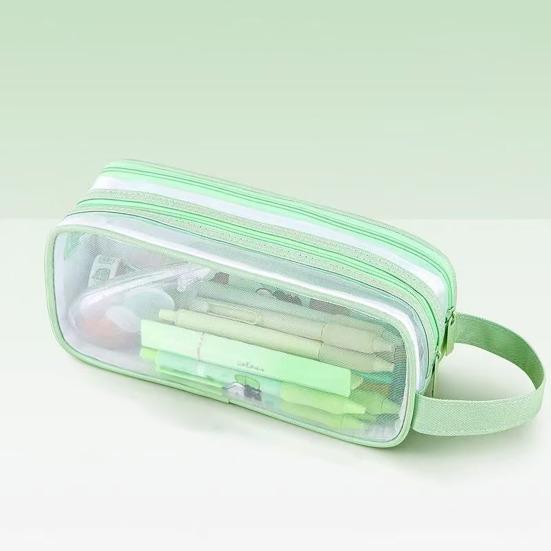 Transparent Mesh Pencil Case Large Capacity Double Layer Pen Bag for Students Lightweight Stationery Pouch for School Office Exams
