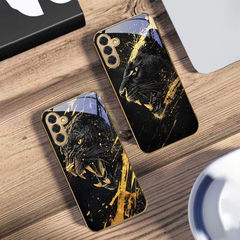 Der ruhige schwarze Panther Für Samsung Galaxy S20 FE S21 S22 S23 Plus S24 Ultra 25Ultra S21+ S9+ S22Plus Goldene Glas-Handyhülle