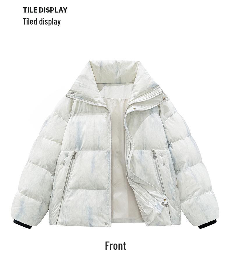 Unisex Tie-dye Stand Collar Puffer Jacket, Thickened and Large Size