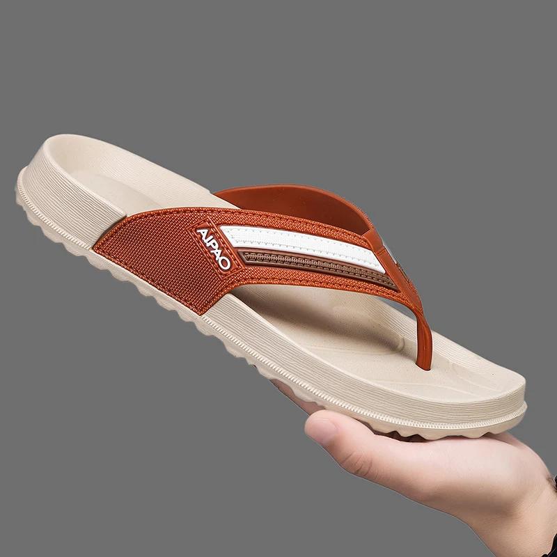 Men's Fashionable Casual Flip Flops Summer Outerwear Non-Slip Bath Swimming Beach Slippers PVC Sole Comfortable Footwear
