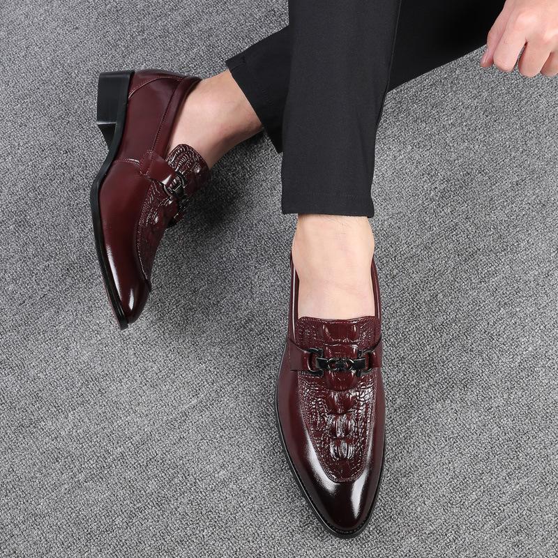 Fashion Men's Classic Retro Casual Business Shoes Crocodile Grain Leather Buckle Mens Fashion Wedding Party Loafers Men Slip-on Flats