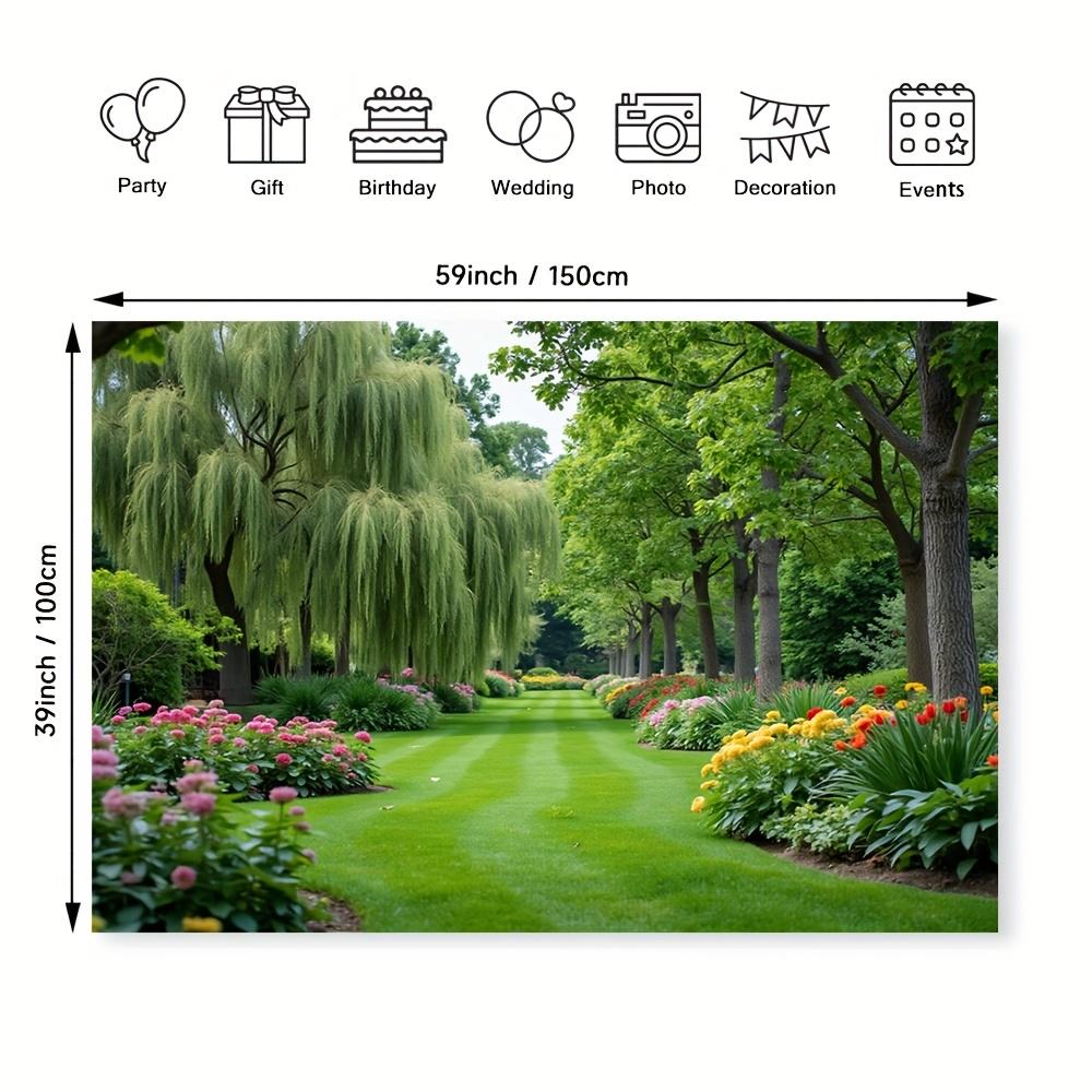 1 Großer Garten-Hintergrund - Eleganter Grüner Baumweg, Rosa/Orange/Blau/Gelb/Weiß/Lila