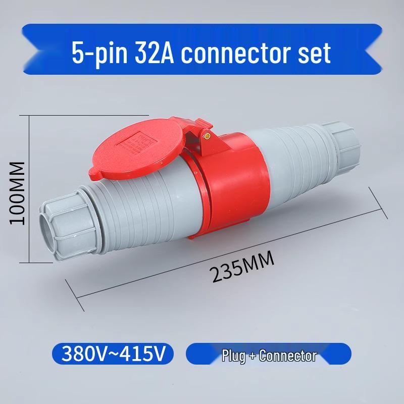 Waterproof 3-Pin 5-Hole Industrial Socket Connector (16A/32A) - Male-Female Mating, Non-Explosion-Proof.