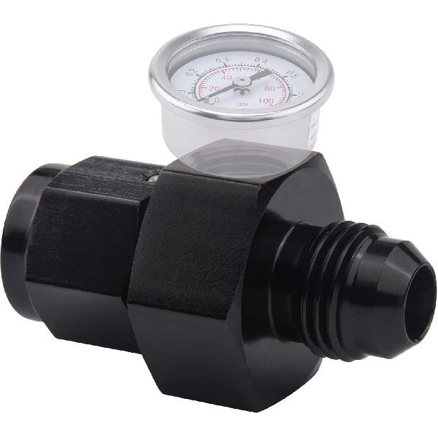 EVIL ENERGY 6AN Male Flare to -6 Female Swivel with 1/8" NPT Gauge Port Fuel Pressure Take off Fitting Adapter Aluminum