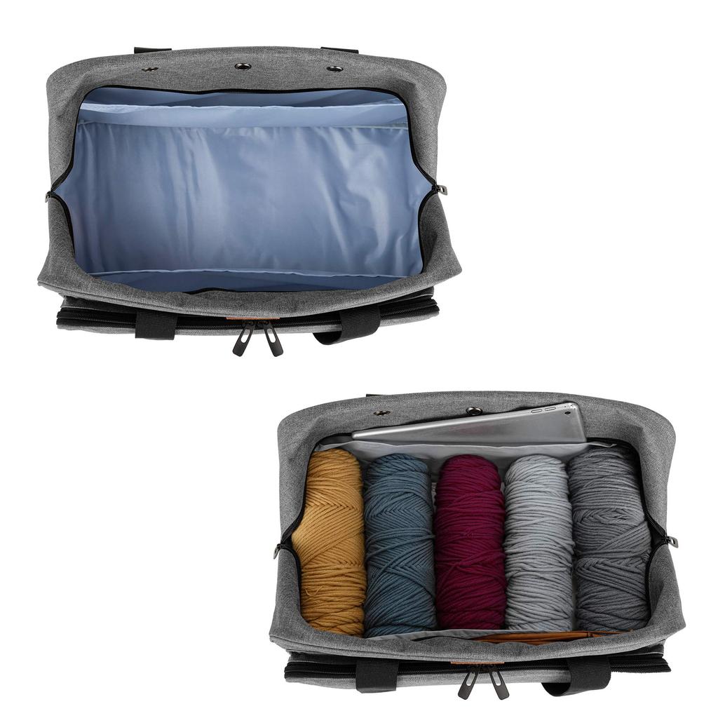 CURMIO Knitting Holds Knitting Circular Crochet and Unfinished A Knitting Tote Bag for and A Great Bag Gray Bag, Yarn, Needles, Needles, Hooks,