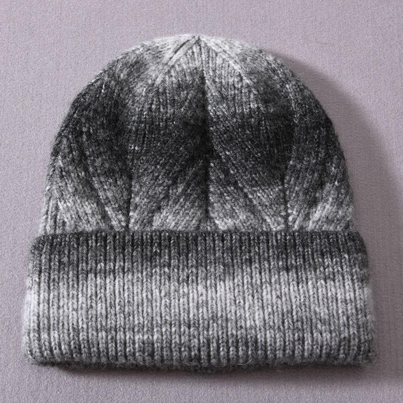 Gradually change knitted hat twill yarn ins wind wool blend outdoor wool hat ear protector warm wool hat