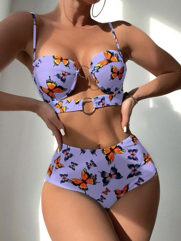 1011 European and American hard cup hollow split high waist swimsuit bikini swimsuit bikini