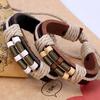 Men's Women's Punk Style Bangle Bronze Spring Wood Beads Weave Leather Bracelet