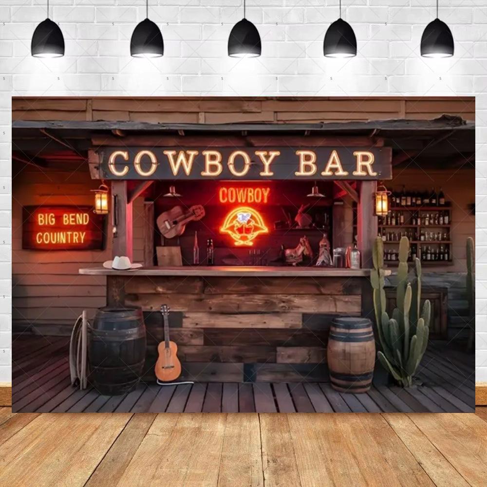 Western Cowboy Bar Theme Backdrop Supplies Retro Rustic Saloon Background Birthday Party Decoration Baby Shower Photography Prop3689