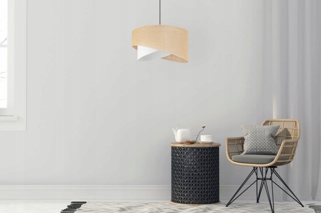 Hanging Lamp, Ceiling Chandelier, White Jute Lampshade