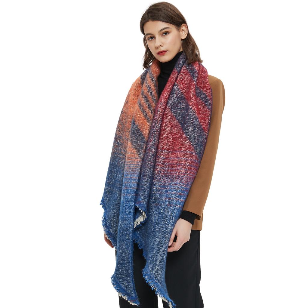 Women's Autumn Winter Thick Striped Star Print Scarf Warm Shawl