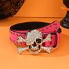 Punk Rhinestones Skull Belt for Adult Teens Waistband All Matching Rivet Studded Belt Halloween Accessories Costume Belt