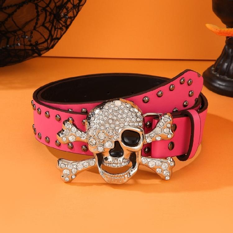 Punk Rhinestones Skull Belt for Adult Teens Waistband All Matching Rivet Studded Belt Halloween Accessories Costume Belt