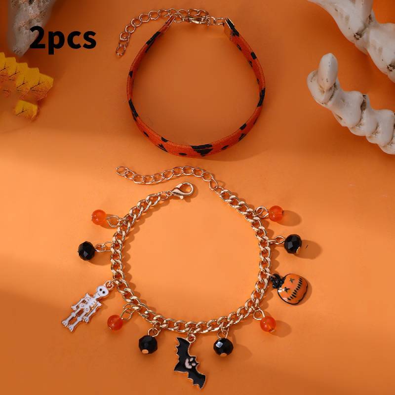 Halloween Themed Kids Accessory Zinc Alloy Leather Geometric Pumpkin Bat Ghost