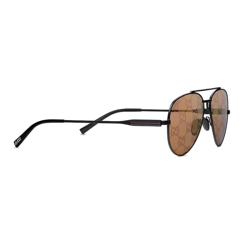 GUCCI Logo Metal Aviator Sunglasses Men's Black