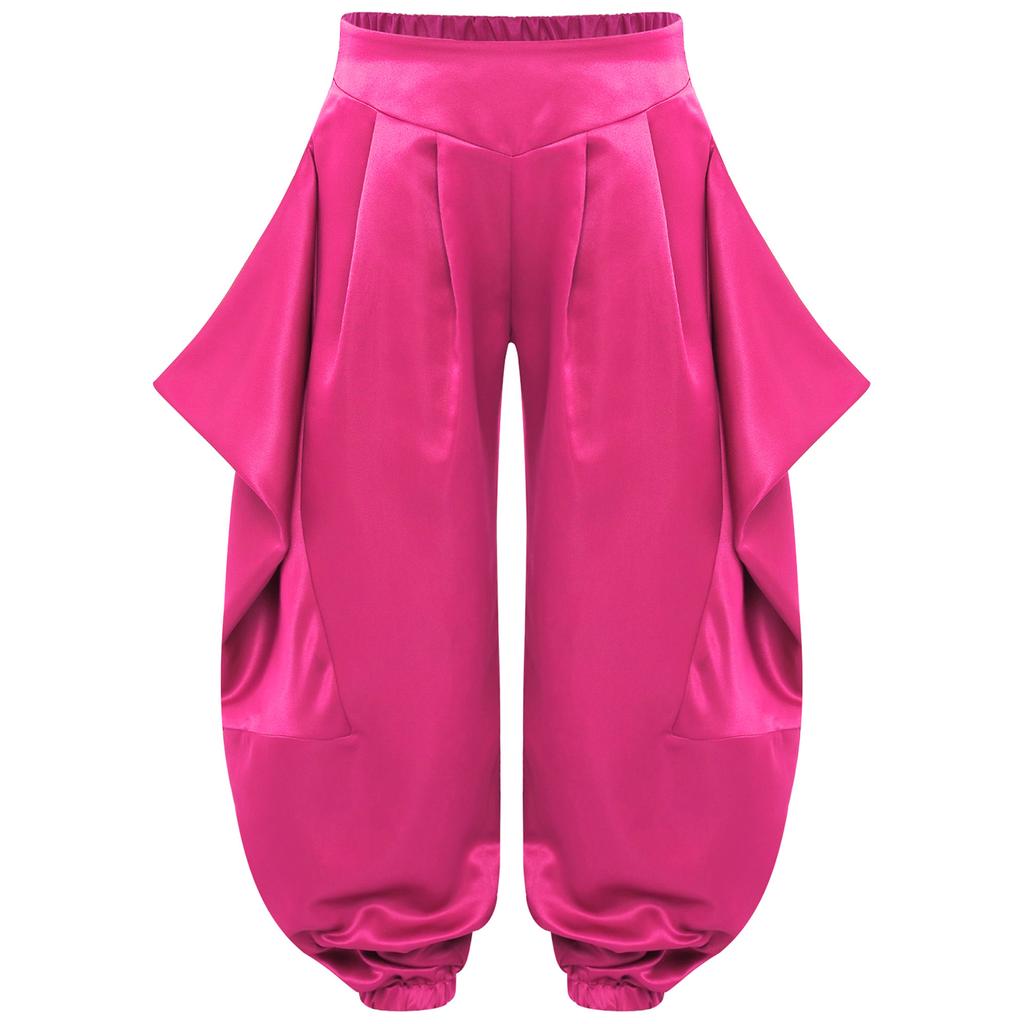 Mädchen Bauchtanzhose Einfarbiges Design mit gerüschtem halb-elastischem Bund Haremstil für Auftritte