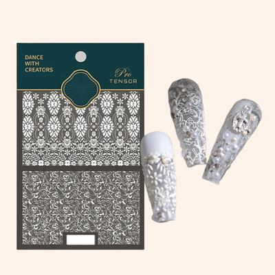 Nail Art Sottile Non Sbiadente Autoadesivo Rilievo 5D Fai da Te Motivo Ultra Traforato Fiore Pizzo Bianco