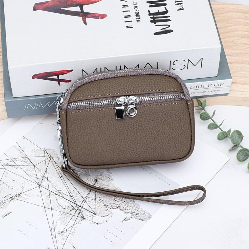 First-layer Cowhide Women's Mini Small Bag Change Purse Leather Large-capacity Double-zipper Multifunctional Clutch