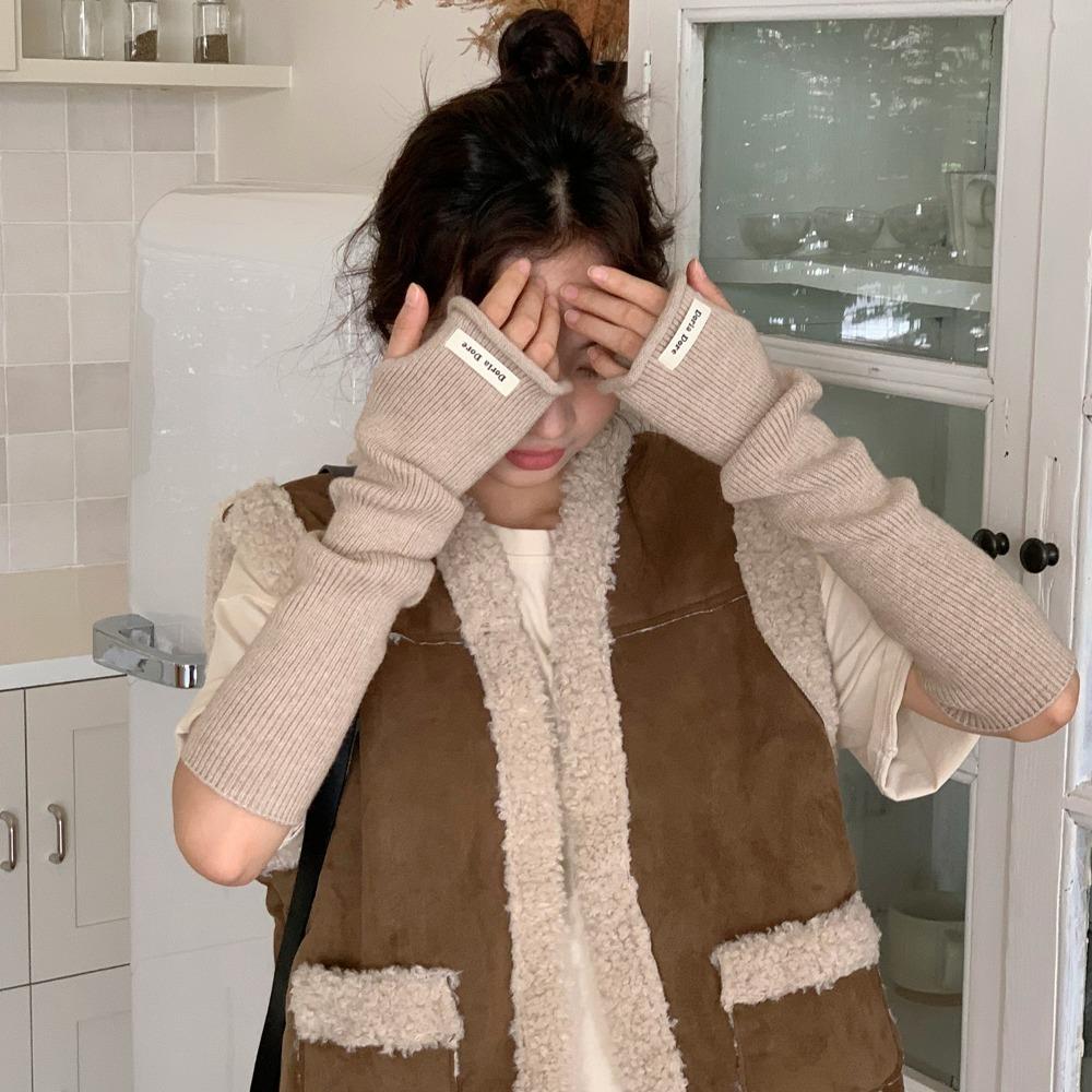 Long Wrist Guard Korean Style Knitted Warm Sleeves Solid Color Hole Long Fingerless Sleeves Elastic Y2k Warm Arm Covers Girls