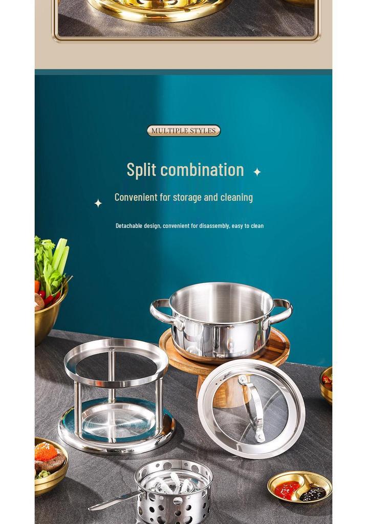 Stainless Steel Single-Person Hot Pot with Alcohol Stove - Portable Self-Service Shabu-Shabu for Home or Restaurant Use