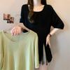 Large size fat mm pit strip irregular split short-sleeved t-shirt women's summer new loose meat cover versatile age-reducing top