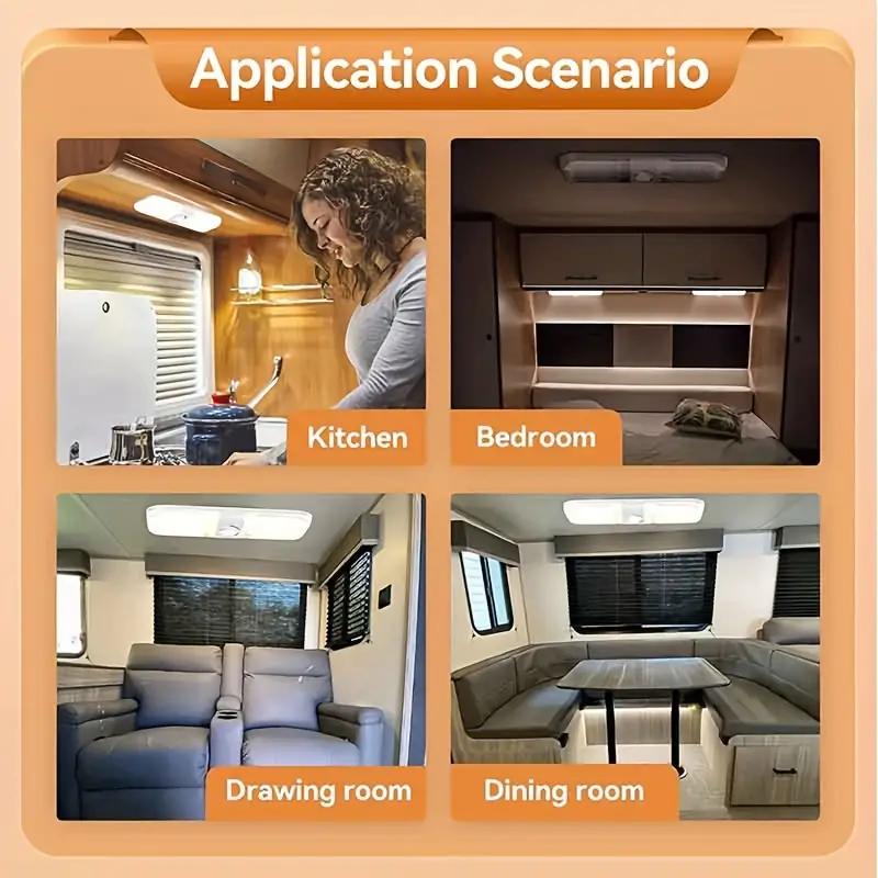 LEDowa Lampa Sufitowa do Kampera Podświetlana Zmienne Światło Trzech Kolorów Bezstopniowe Ściemnianie Lampka do Czytania w Kabinie 12-24V Oświetlenie Schowka