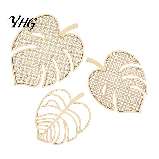 Large Hollow Leaf Decor 3Pcs Wooden Monstera Wall Decorations, Bohemian Hanging Ornament, Tropical Natural Wood Art for Home Living Room Bedroom