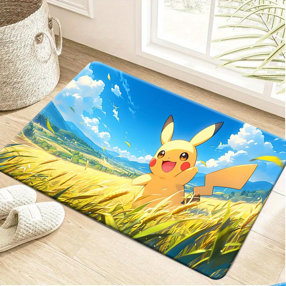 Adventurer Pikachu Scenic Castle Town Print Soft Non-Slip Absorbent Indoor Home Entryway Bathroom Decor Doormat Rug