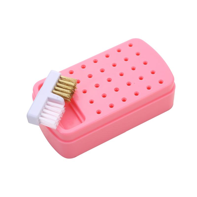 2 In 1 Nail Drill Bits Storage Box 30 Holes with Cleanning Brush Manicure Salon Grinding Head Holder Display Nail Art Accessory