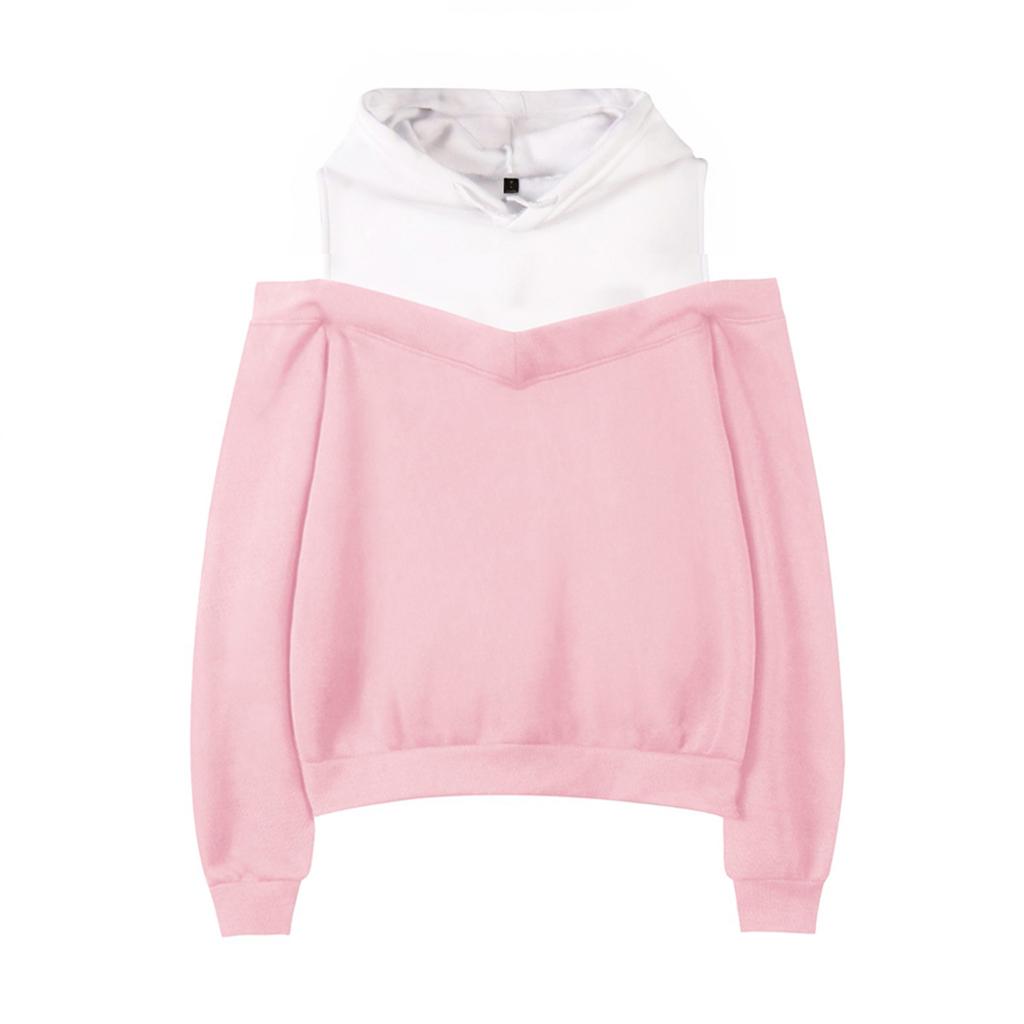 Ladies' Fashion Trend Off Shoulder Fake Two-piece Hooded Sweatshirt