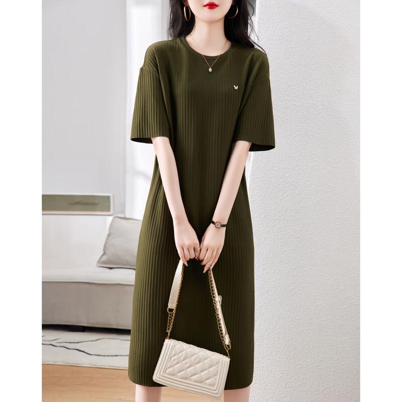 Demana Pleated Round Neck Short Sleeve Mid-Length Straight Dress