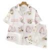 Ice Silk Pajamas Women'S Summer Short-Sleeved Cardigan Three-Piece Set Children'S Fun Cat Cartoon Loungewear