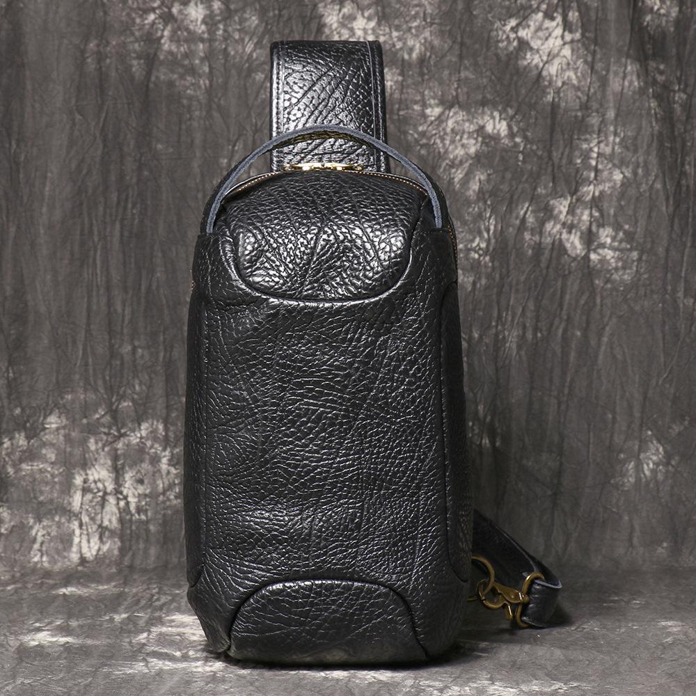 Men S Leather Sports Locomotive Breast Bag, Wild Cowhide Shoulder Travel Bag, First Layer Cowhide Mountaineering Bag