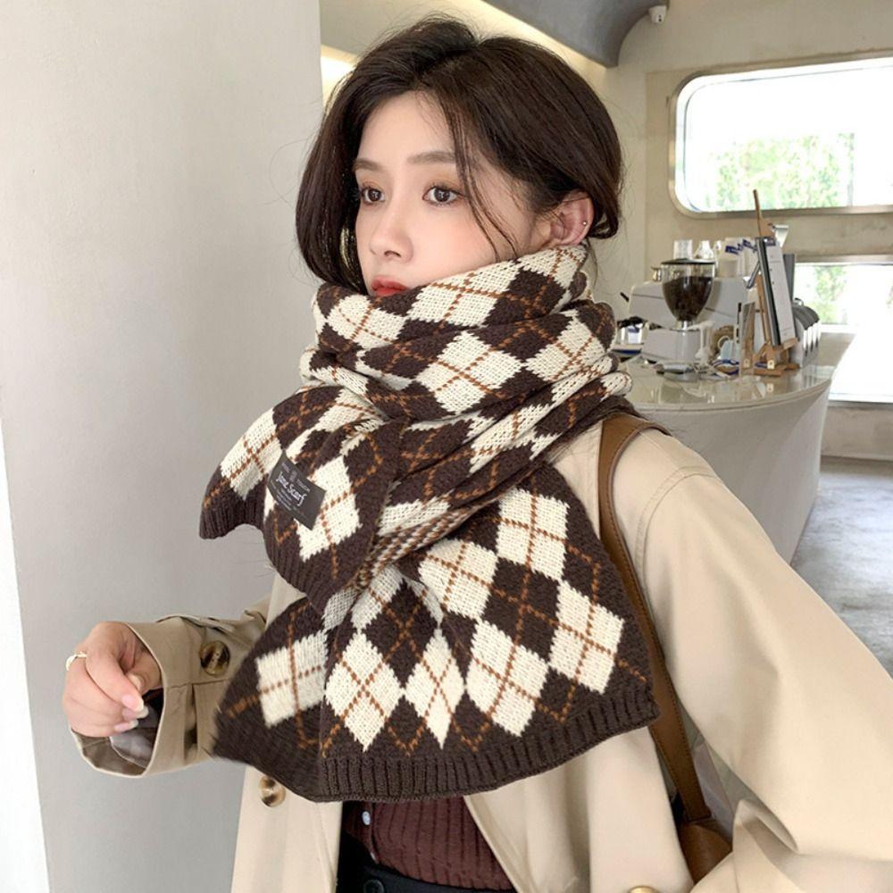 Plaid Check Scarf Thickened Winter Cashmere Shawl Fashion Y2K Checkered Scarf Unisex