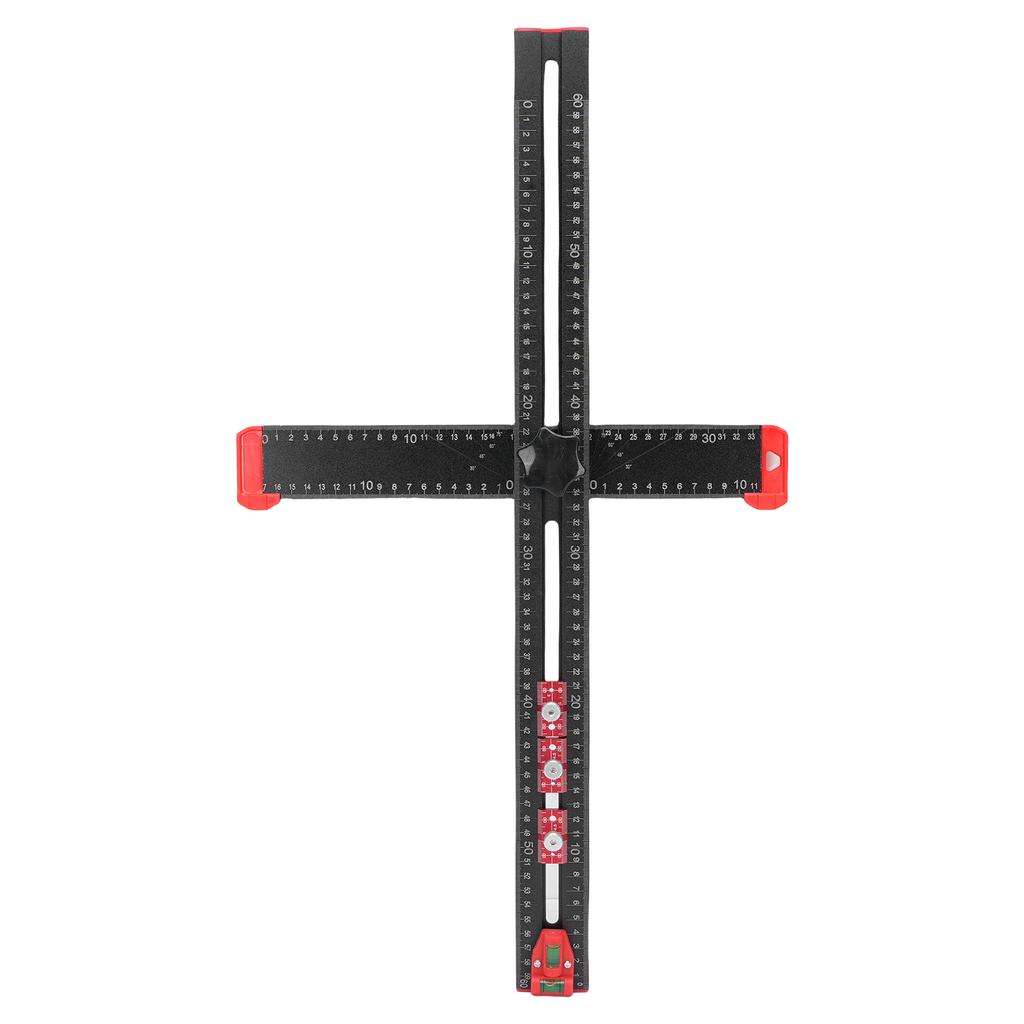 4 In 1 Drilling Positioning Ruler 60cm Adjustable Multi Angle T Square with 3 Sliders for Woodworking Installation Black