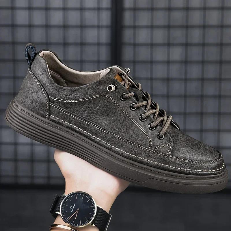 Fashion Genuine Leather Casual Shoes for Men Shoes Handmade Sneakers Man Comfortable Design Leather All-match Comfortable Skate Shoes