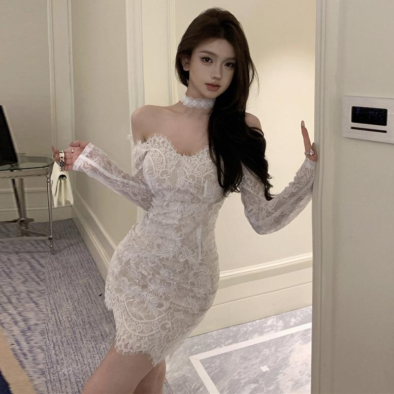 

Женское сексуальное облегающее платье Hottie с кружевом и бритой линией S белый