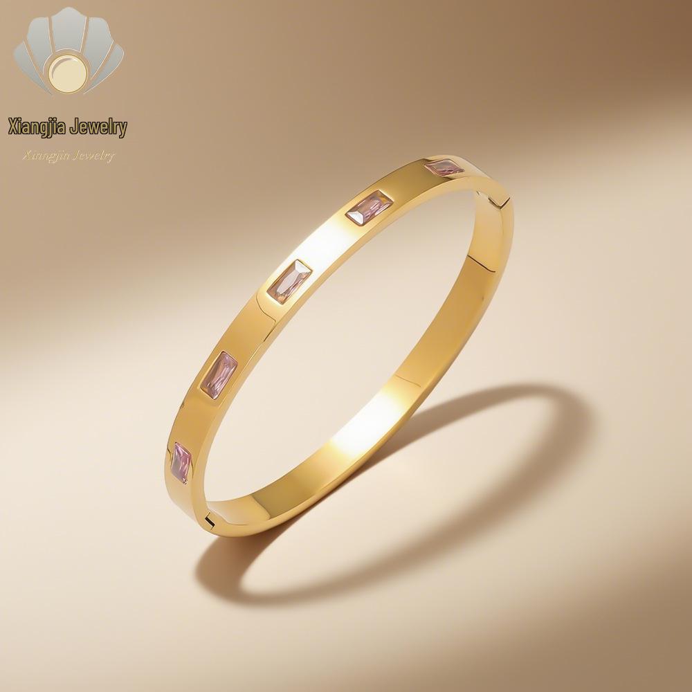 Emerald Cut Cubic Zirconia Titanium Steel Bracelet - Women's Fashionable European & American INS Style, Light Luxury High-End Jewelry